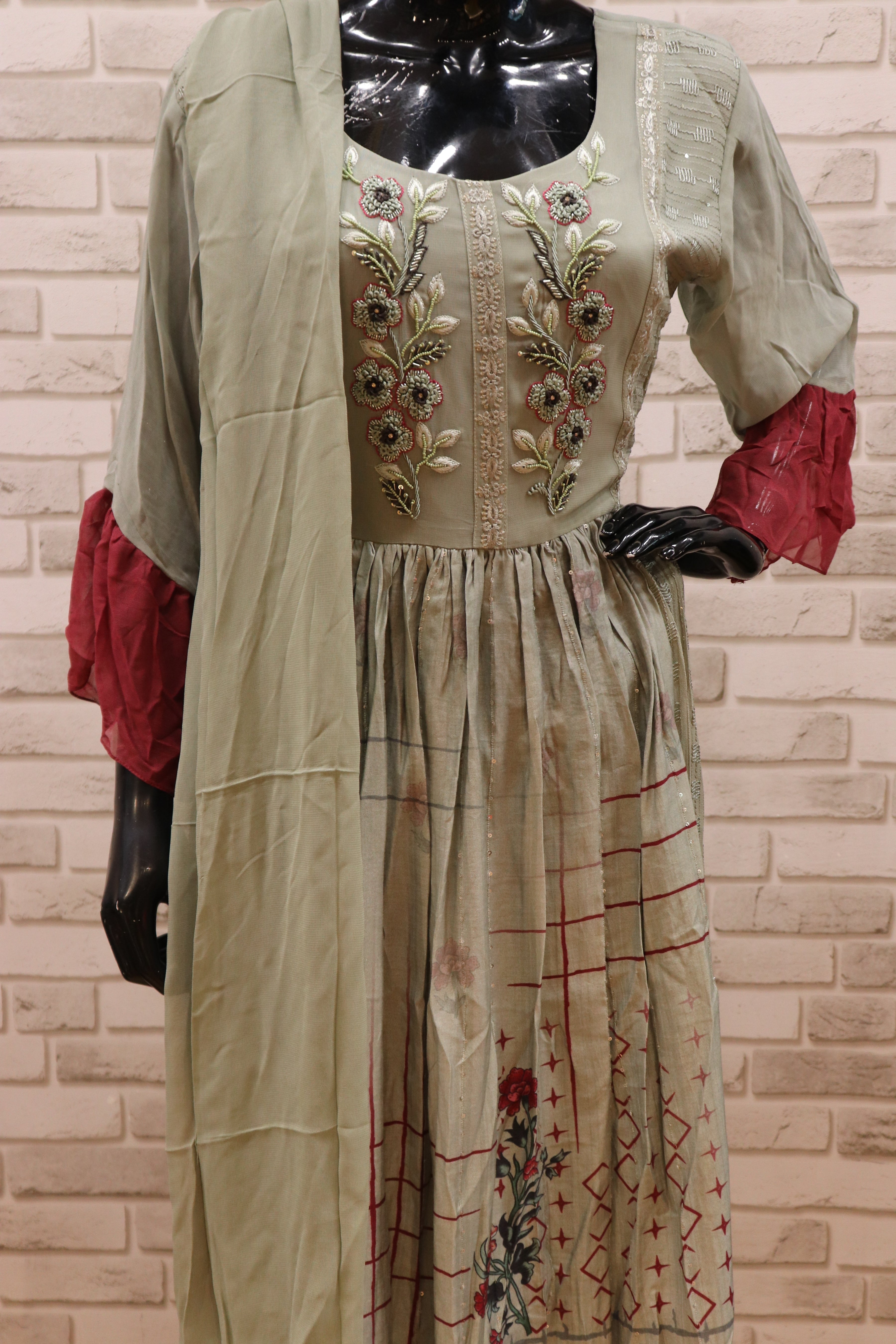 Image of Pure Georgette Naira Cut Kurti Set- Pearl River