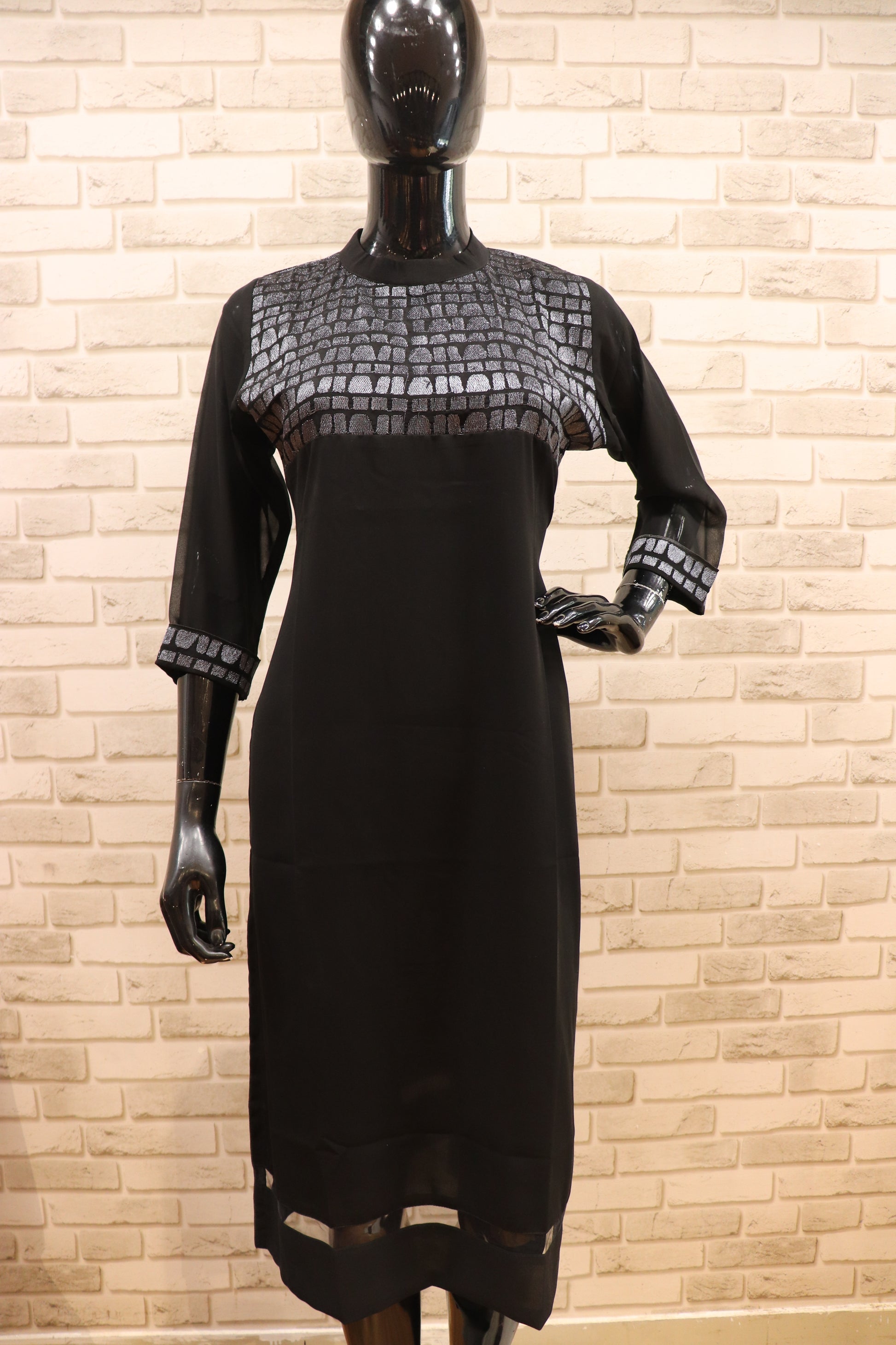 Pure Georgette Straight Kurti - Black