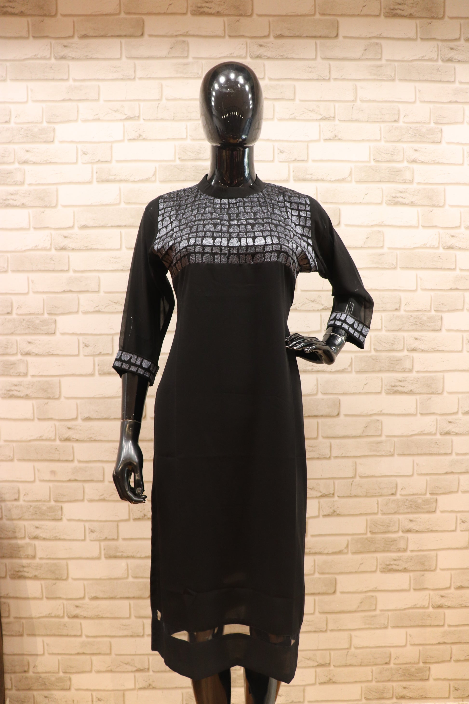 Pure Georgette Straight Kurti - Black