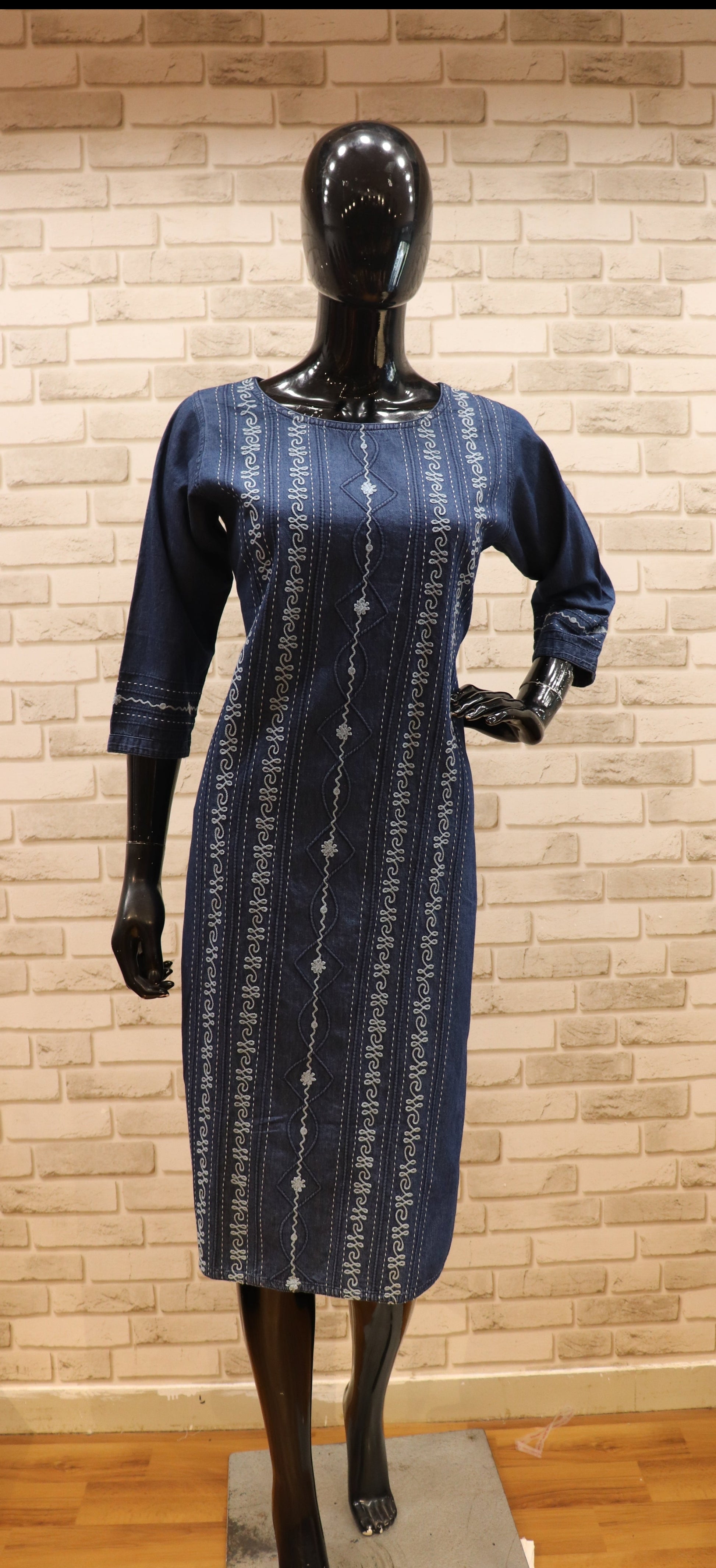 Denim Fabric Blue Kurti - Straight