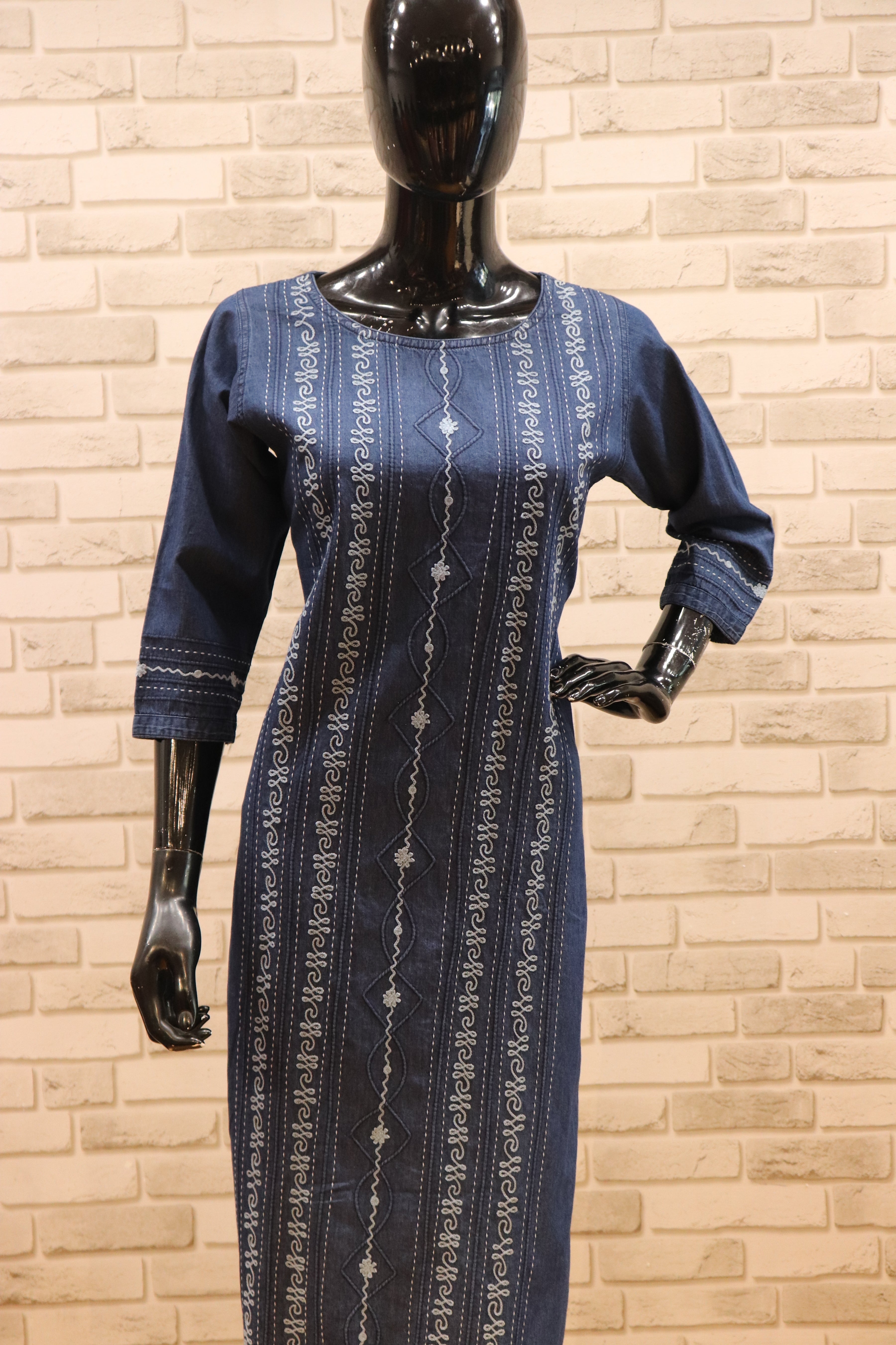Image of Denim Fabric Blue Kurti - Straight