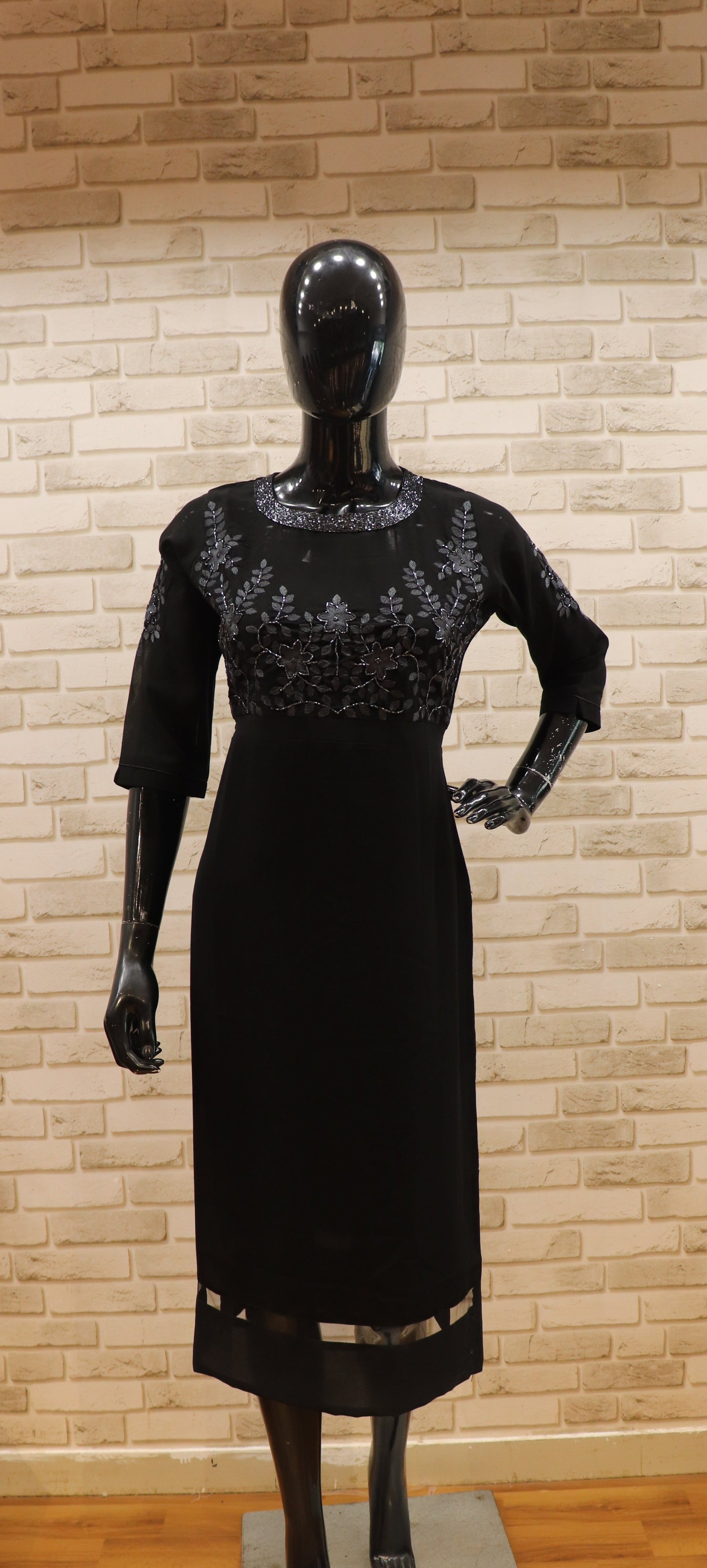 Image of Pure Georgette Black Kurti - Straight