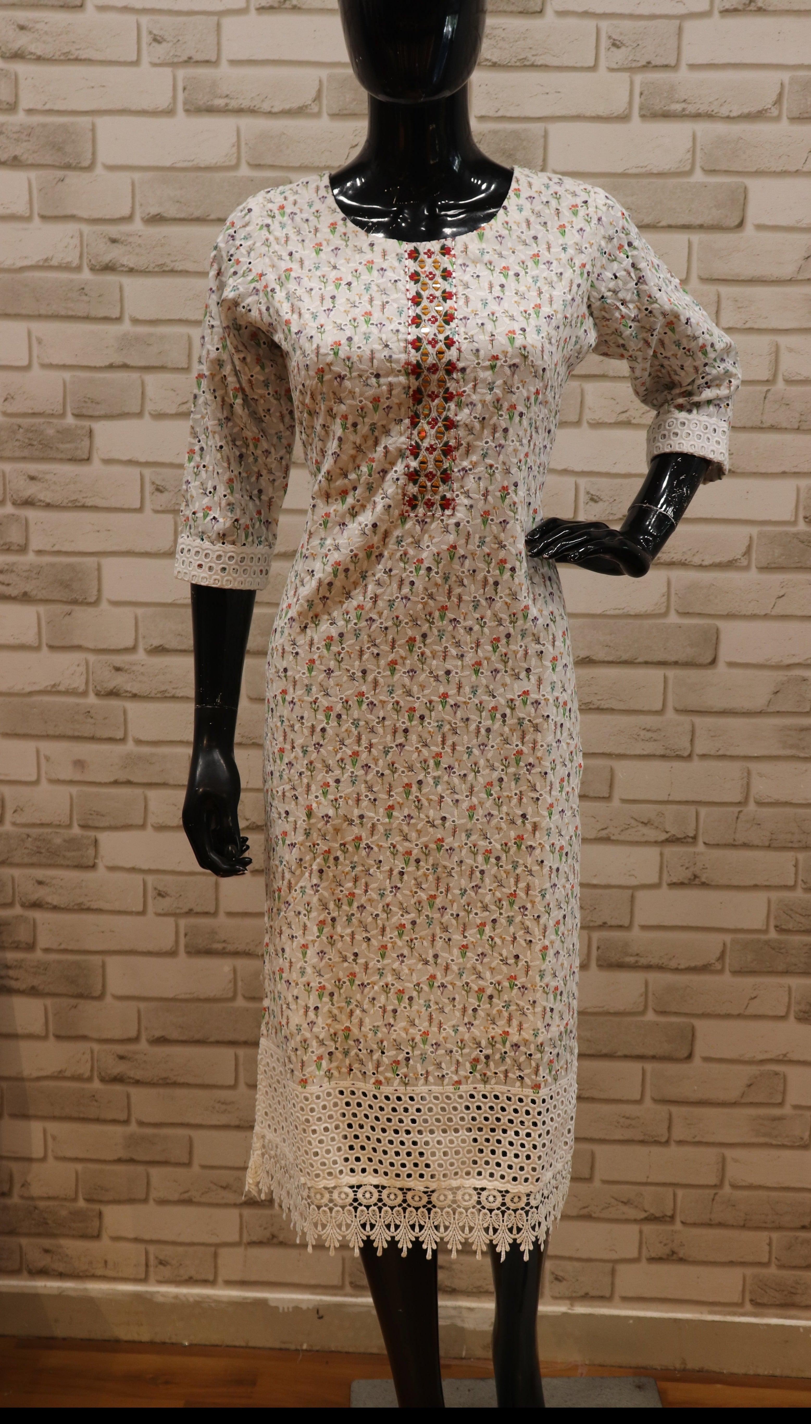 Image of Pure Georgette White Kurti - Straight