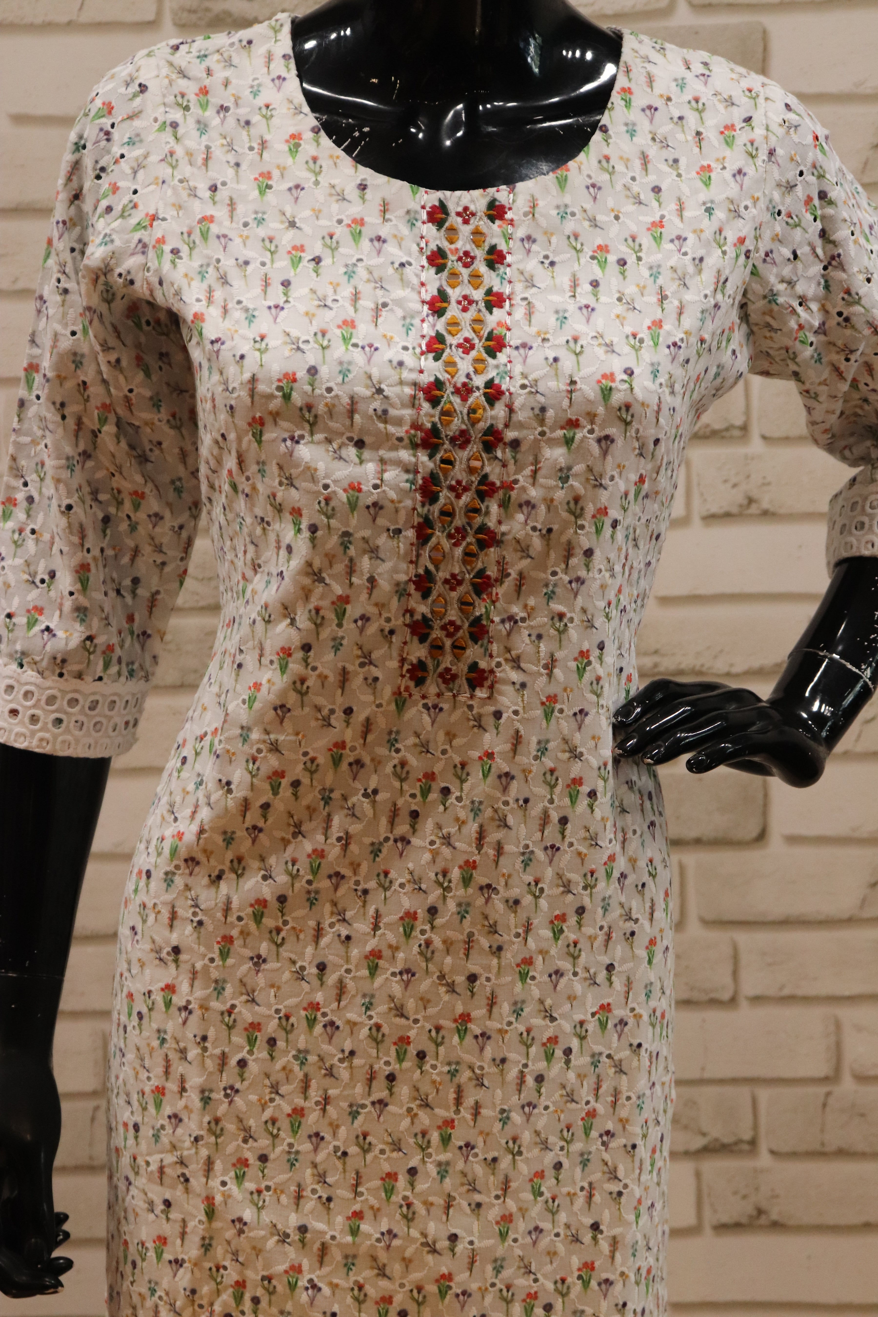 Image of Pure Georgette White Kurti - Straight
