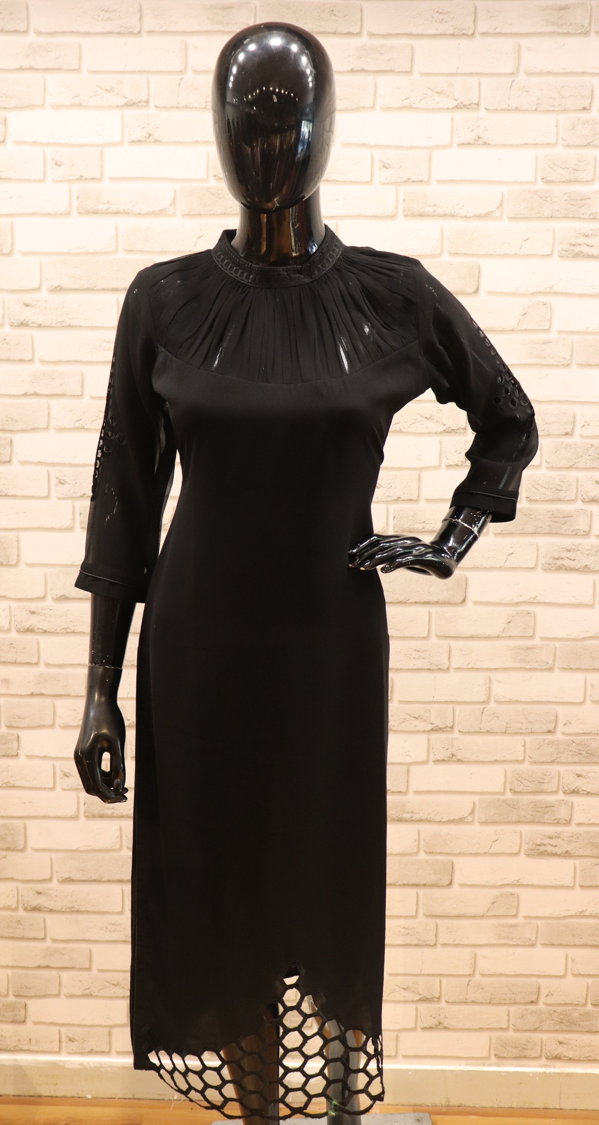 Pure Georgette Royal Neck - Black Kurti
