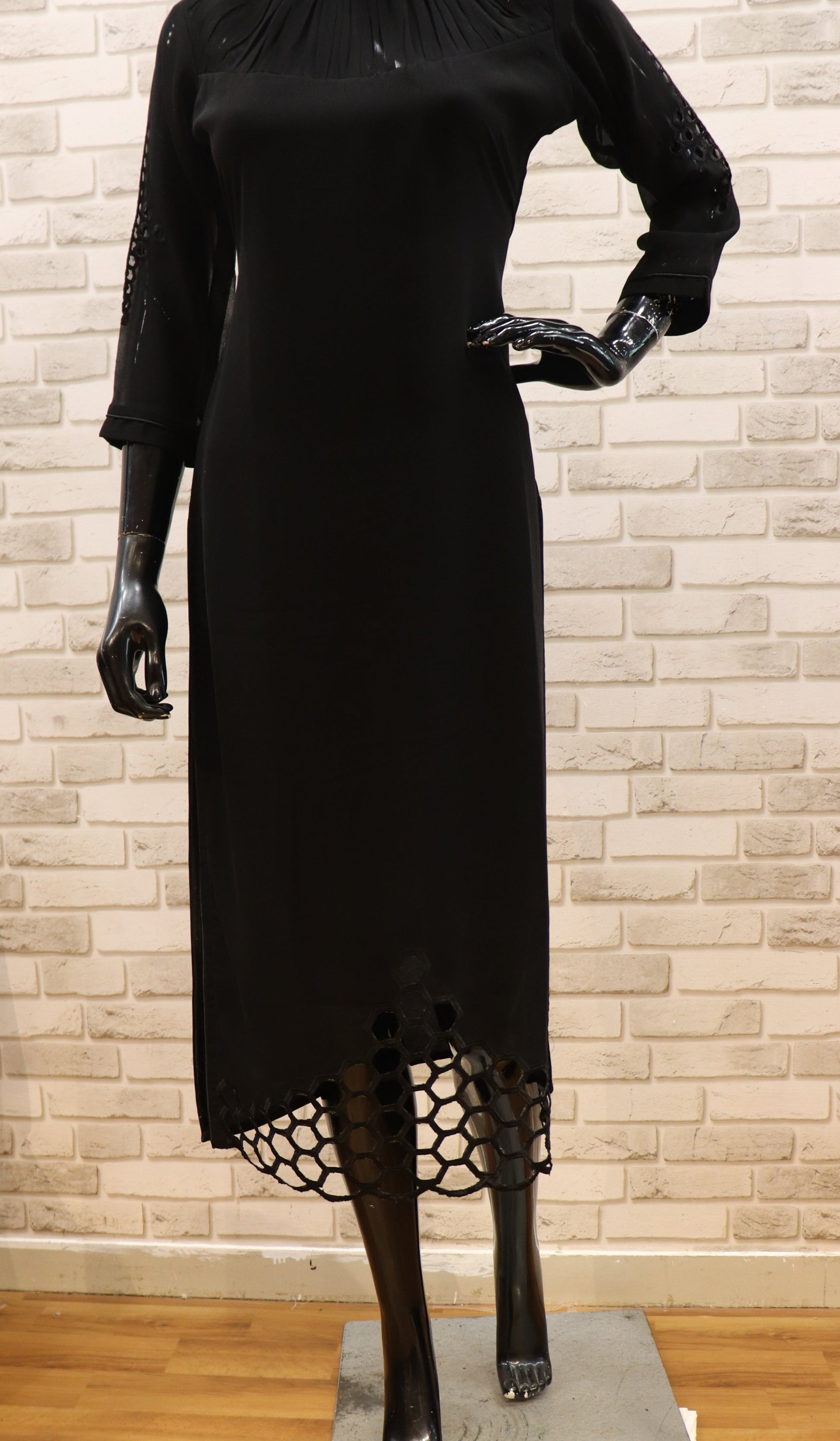 Pure Georgette Royal Neck - Black Kurti