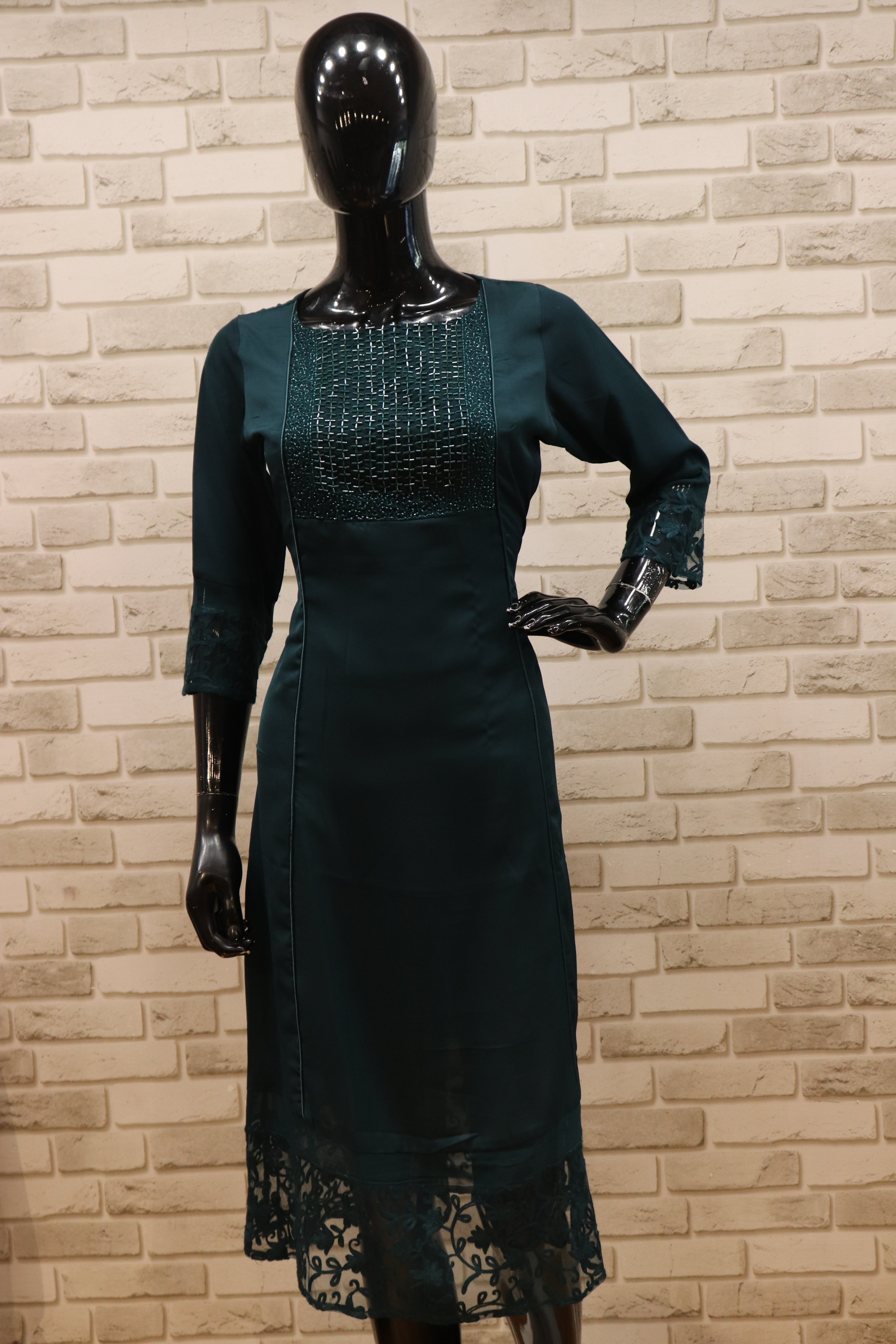 Image of Pure Georgette Royal Green - Kurti