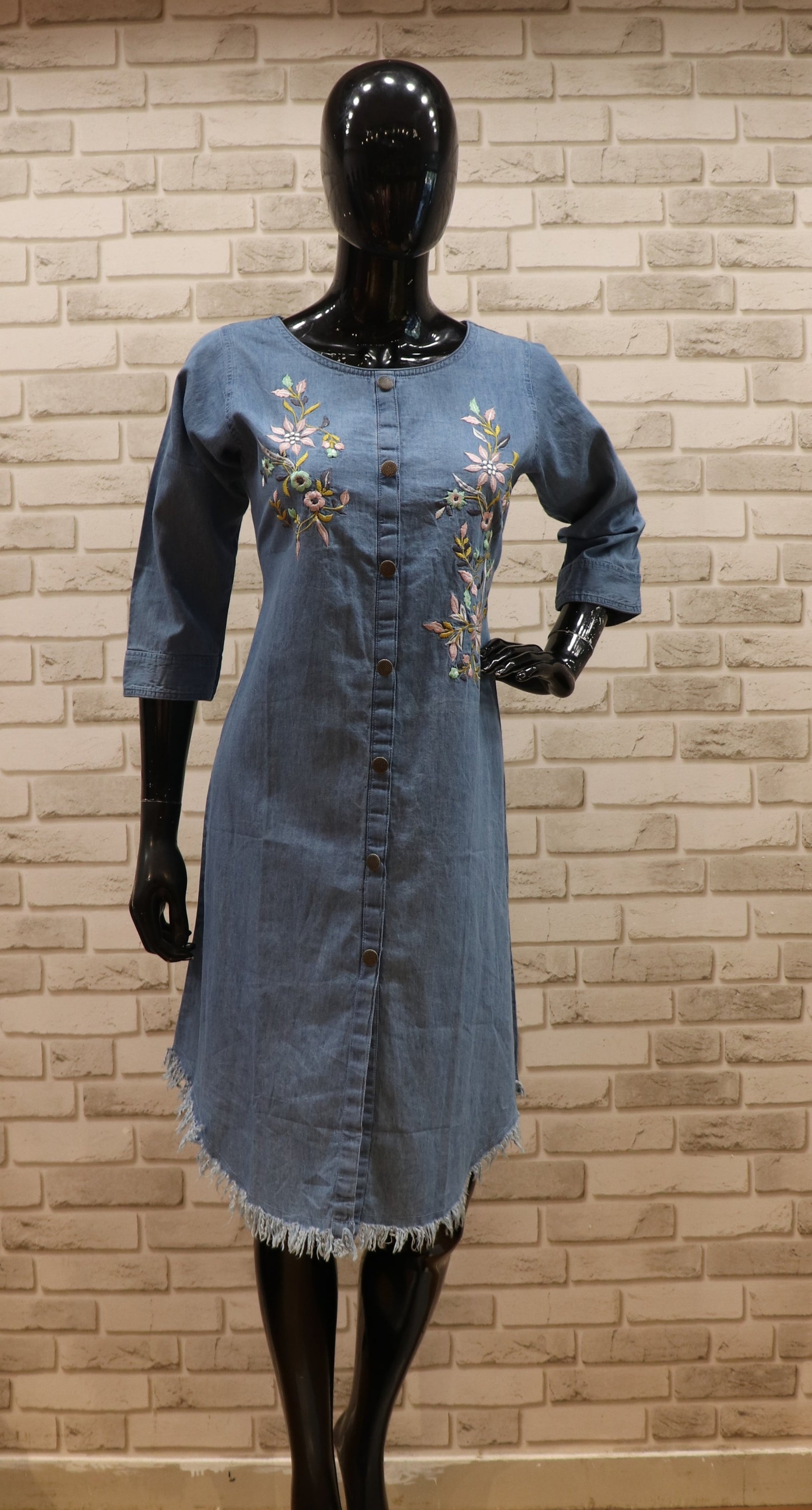 Multi Fabric Blue Kurti - Straight