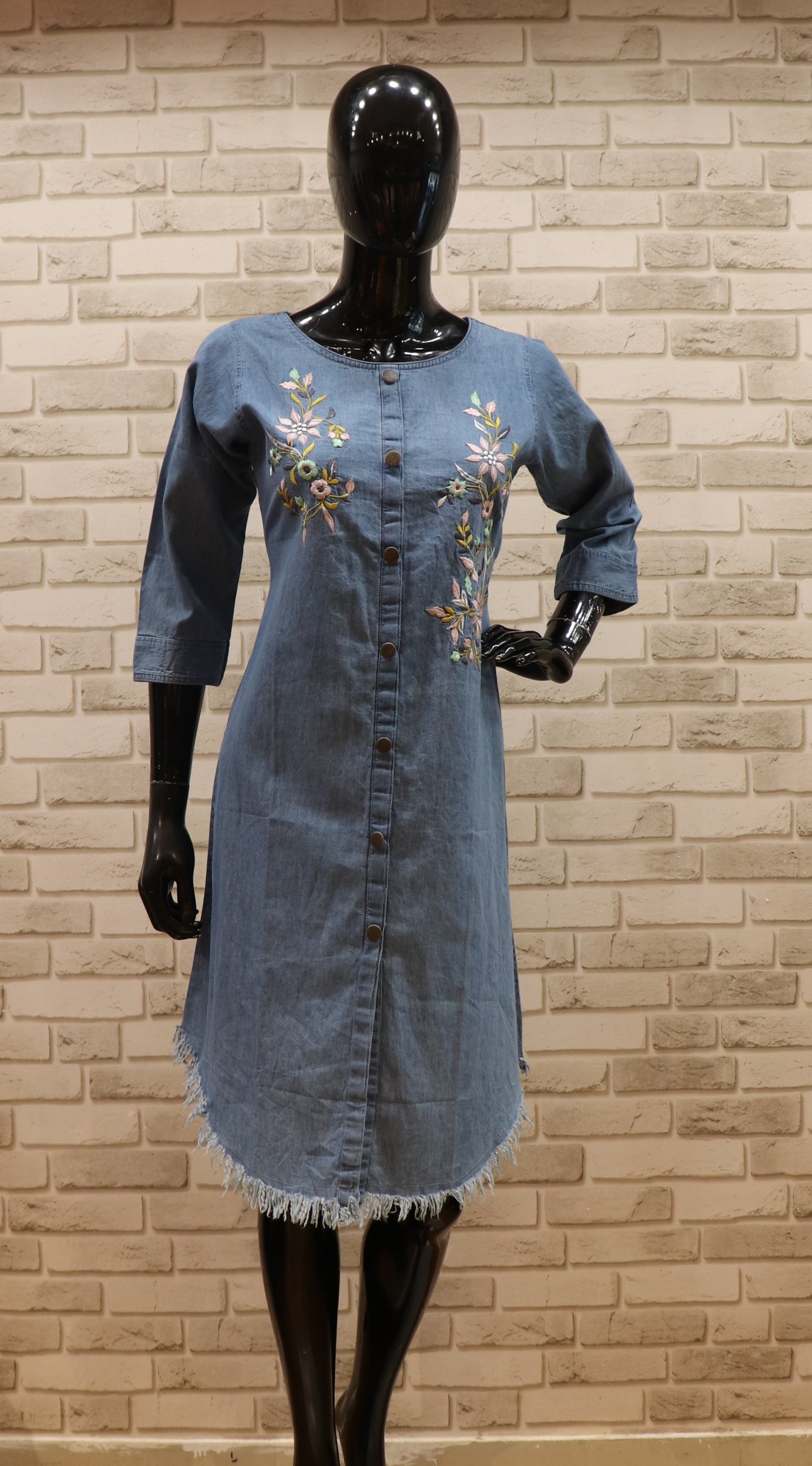 Multi Fabric Blue Kurti - Straight