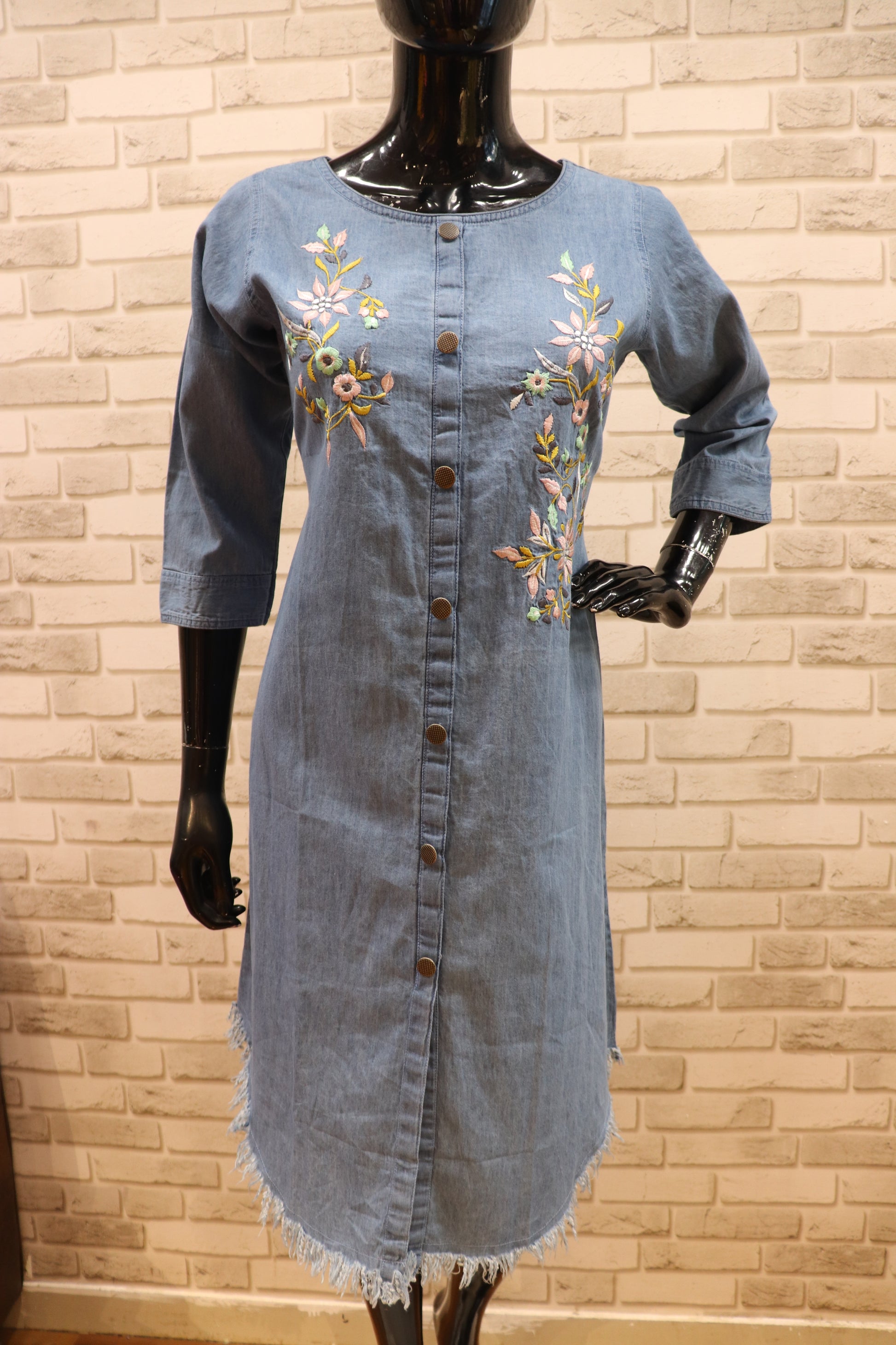 Multi Fabric Blue Kurti - Straight