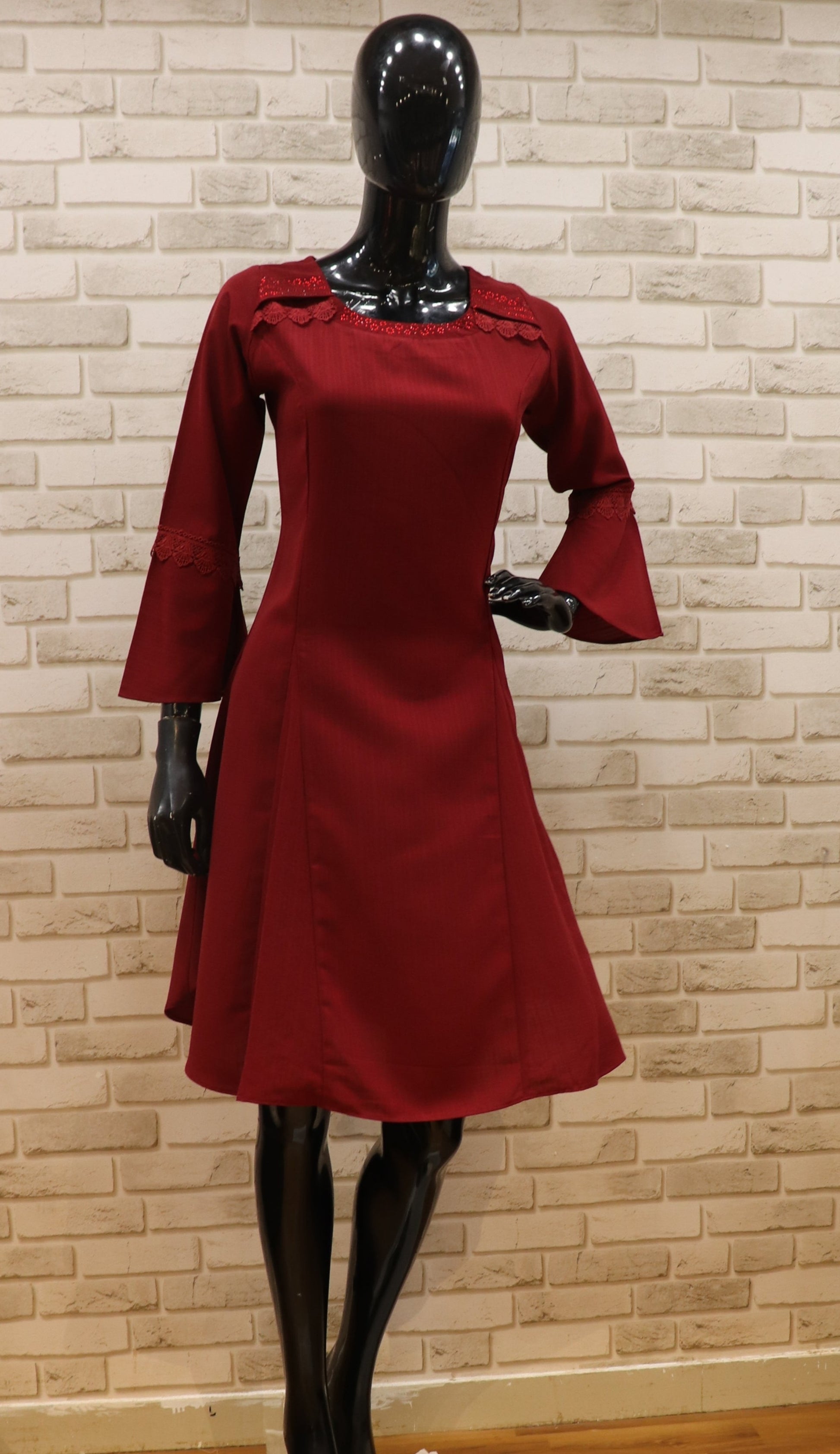 Imported Fabric Tunic-Dress- Red