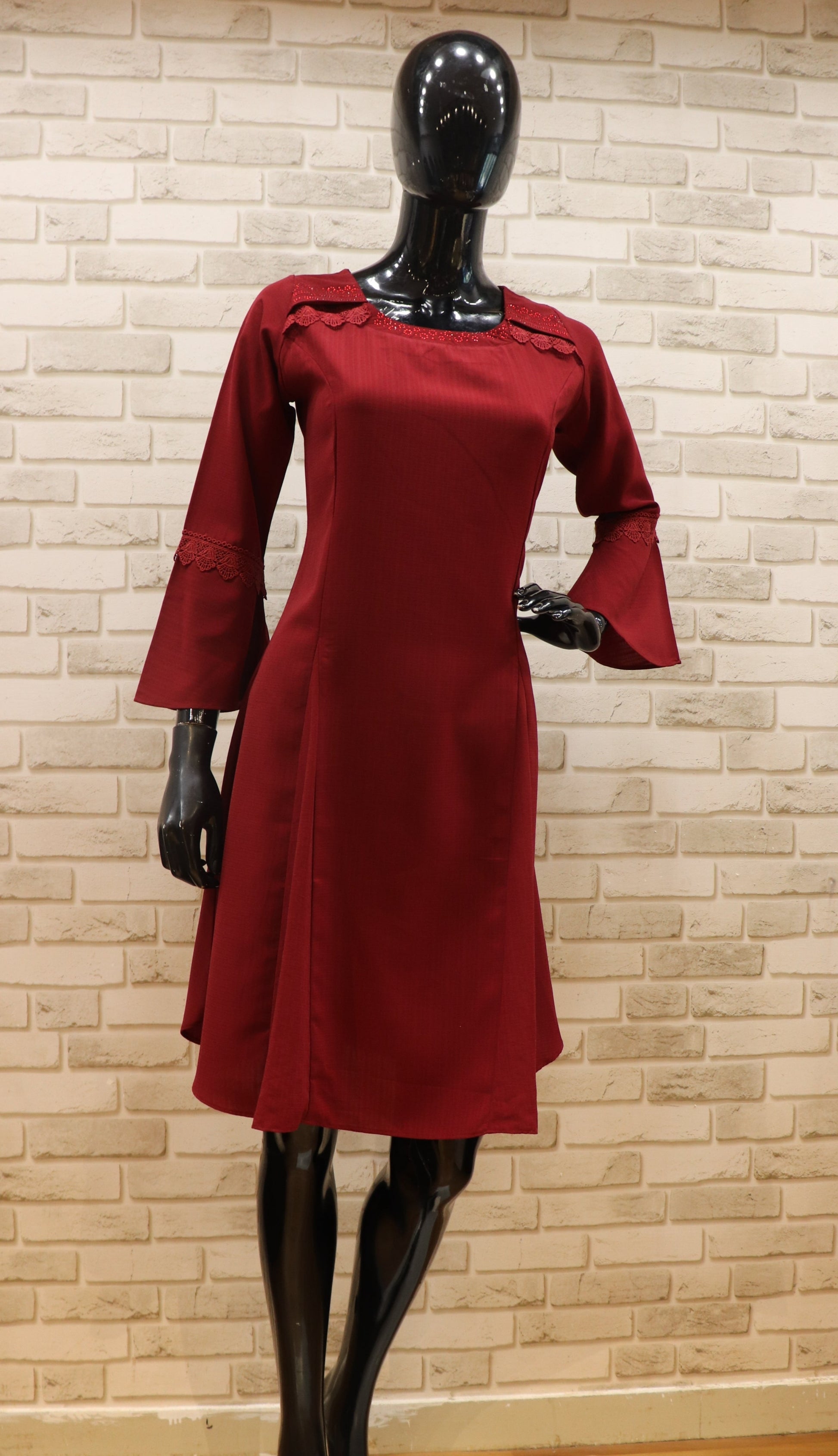Imported Fabric Tunic-Dress- Red