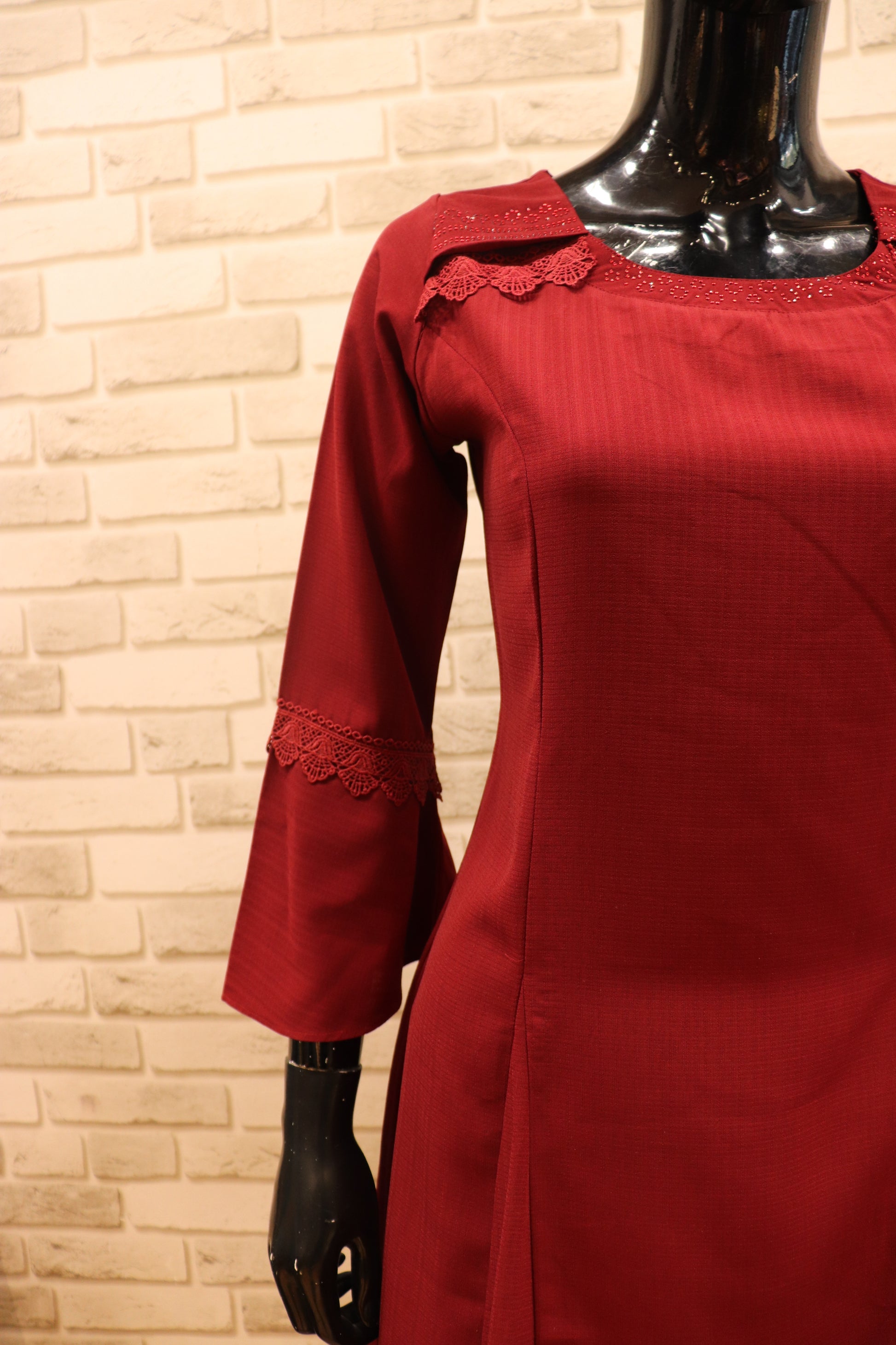 Imported Fabric Tunic-Dress- Red